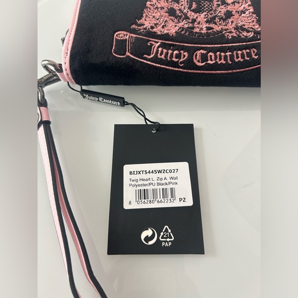 Viral Juicy Couture UK Scottie Dog Black and Pink velour Zip Long Wallet - Picture 3 of 7